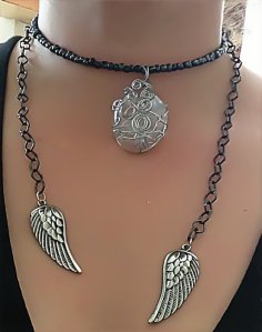GODDESS SPIRALS GUNMETAL CHAINS ANGEL WINGS