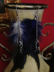 Blue and White Feathers with Silver Wrapped Cobalt Blue Sea Glass on Chains