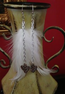 Earrings with White Feathers with Diana/Artemis Symbol and Triple Moon