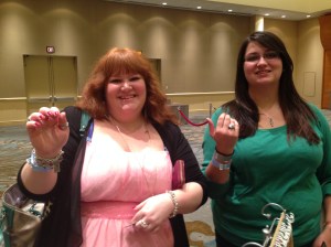 Stella showing off her vampire charm bracelet!