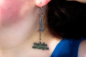Companion earrings to the Keep Calm and Carry On charm bracelet - they include a Peace, Love Supernatural charm as well as a Keep Calm and Carry On charm - Carrie wears them with pride! 