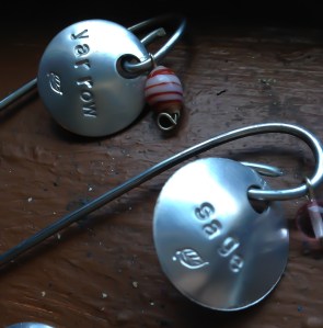 Closeup of a couple of the markers - These will withstand weather and allow visitors to identify what they are seeing in Brandi's Eco-Village!