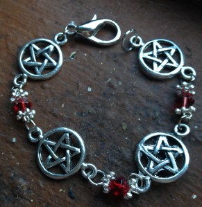 Pentagrams and Red Crystals Bracelet