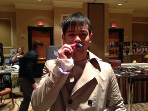 Osric (dressed as CAS!) doing the 'stache! Thank you for being an amazing sport, Osric!