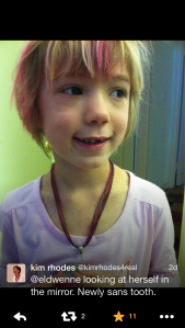Kim Rhodes' daughter, wearing the necklace that matches the one I made for her mommy at VegasCon!